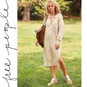 NWOT Free People FP Cashmere Wool Beige Dana Maxi Polo Sweater Midi Dress